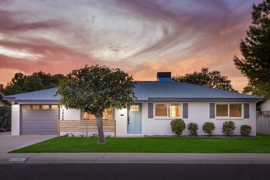 Front of Home - (now with modern, desert landscaping) 1-car garage parking, large driveway, free street parking, well-lit. Keyless entry.