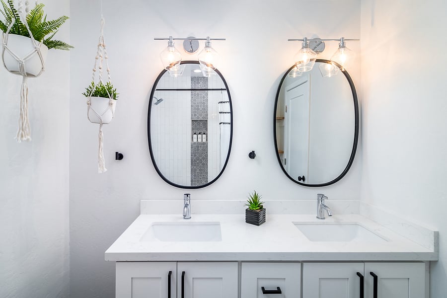 Master Bathroom 1: Rainfall shower and extra large freestanding bathtub.