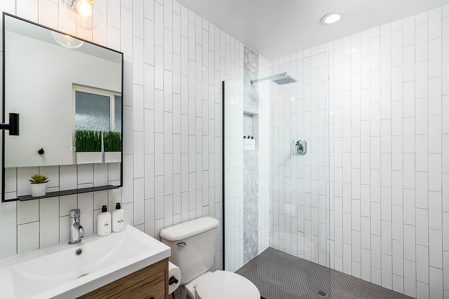 Master Bathroom 2: Rainfall shower and single sink.