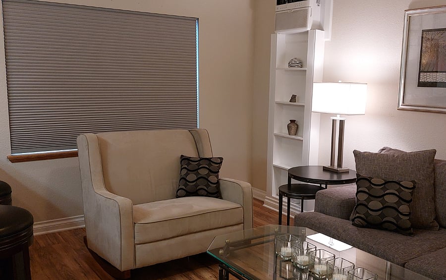 Great room with AC and black-out shade