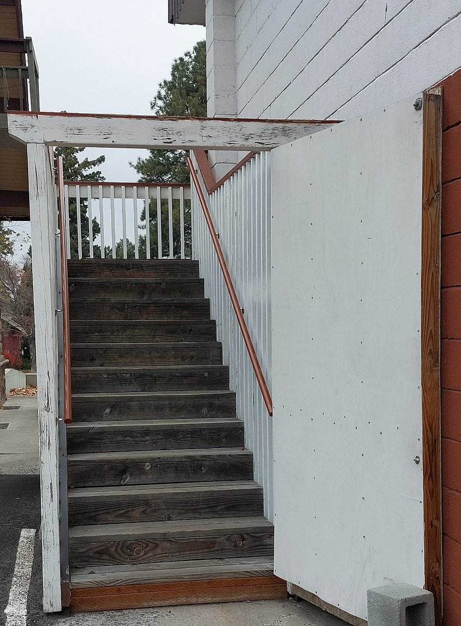 Parking space and up the stairs. Or would you be heading down for downtown?
