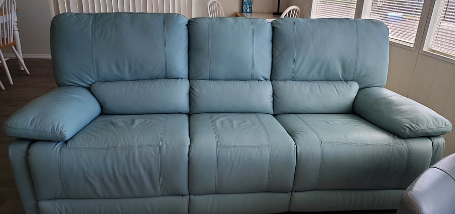 New dual recliner leather couch