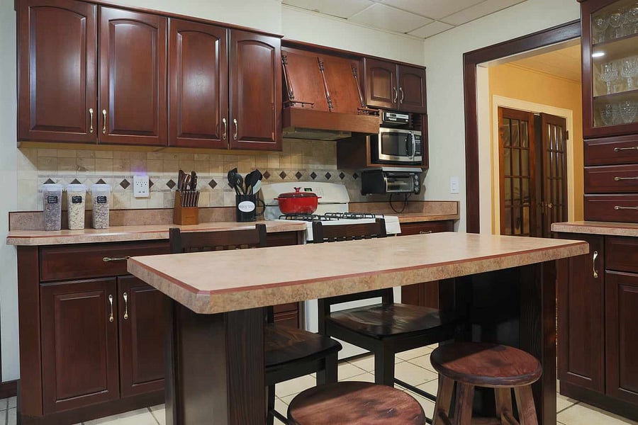 Kitchen Countertop and Stove area.