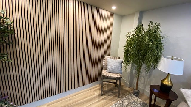 Enjoy the accent wall with acoustic sound blocking.