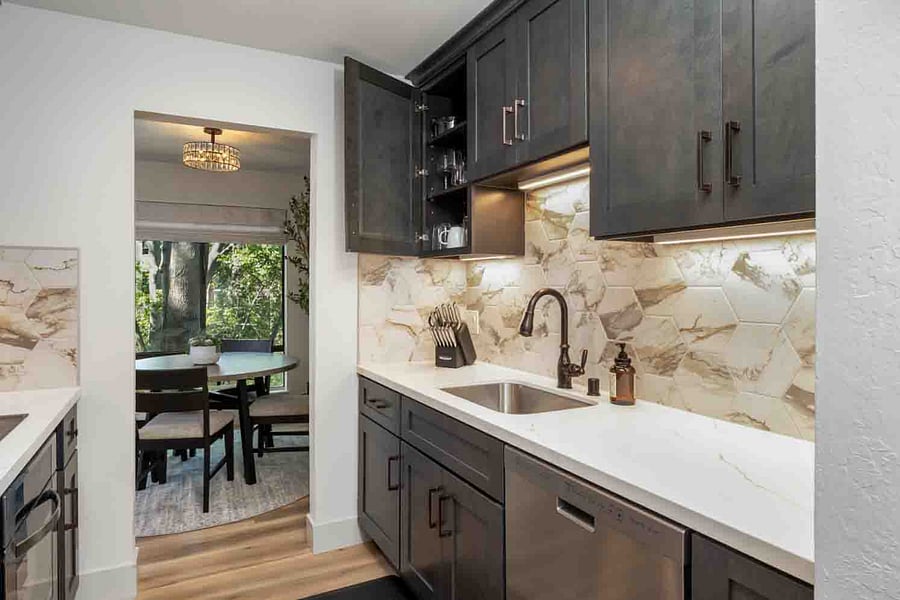 View from kitchen into dining area.