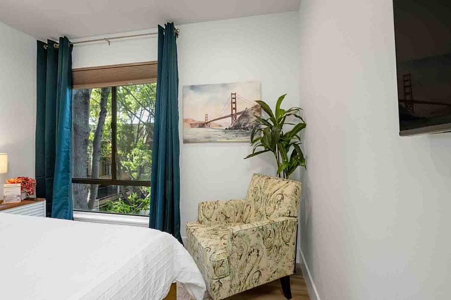 Tasteful decor and private room television.