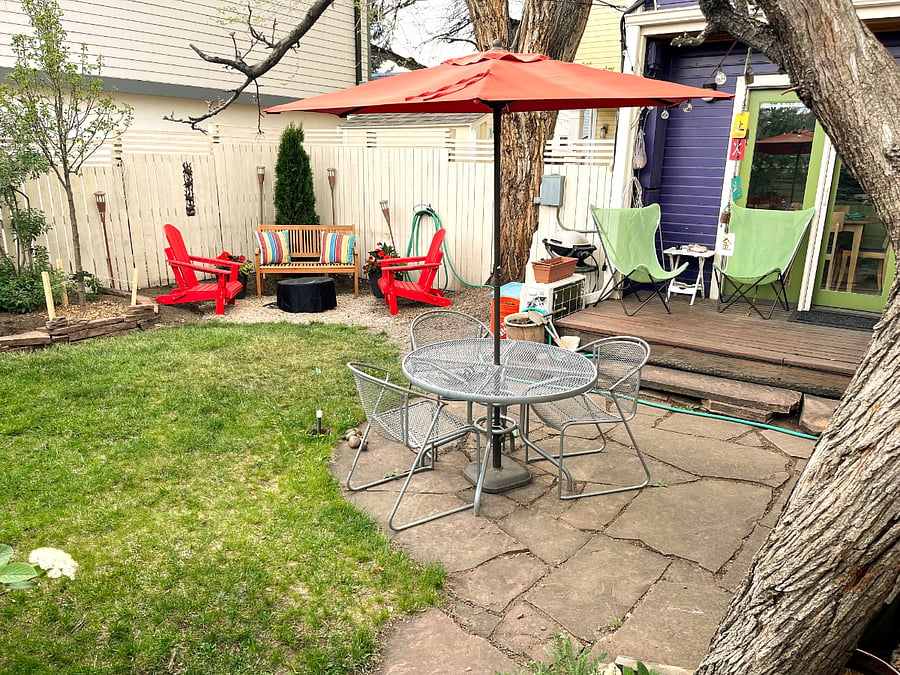 Three Seating Areas: Fire pit, Sunny Porch or Patio table