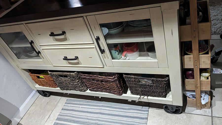 Storage cabinets in the kitchen island