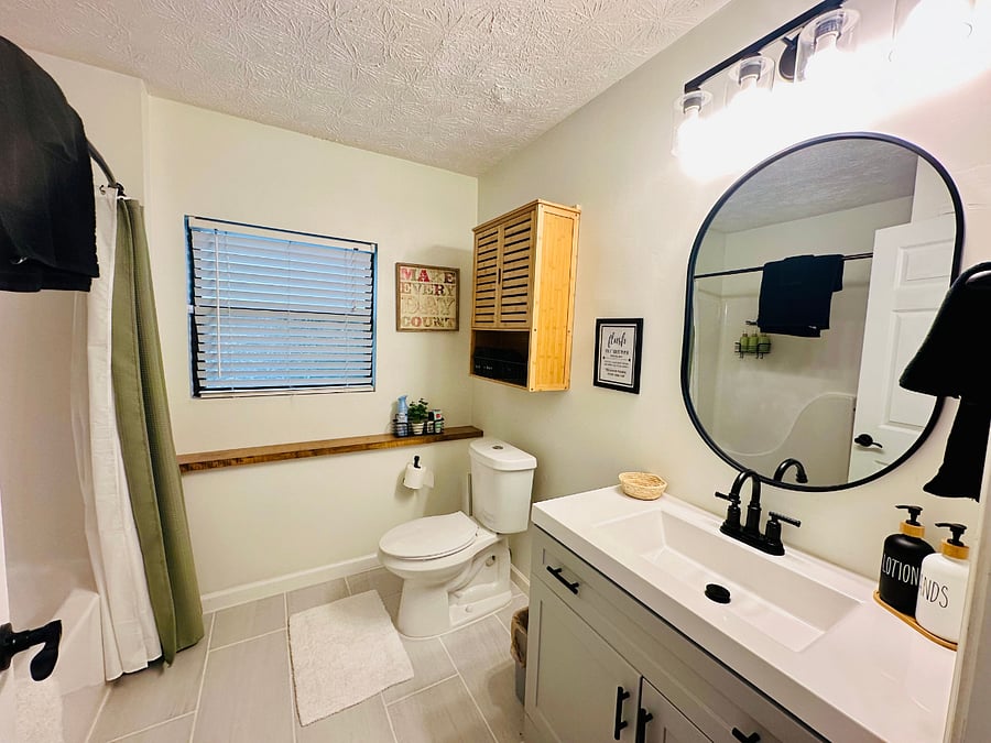 The bathroom comes stocked with all the essentials - hair supplies & hair dryer, soaps, lotion, first aid kit, plenty of towels, etc. 