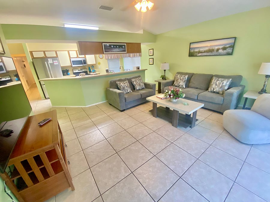 Main living room looking towards kitchen