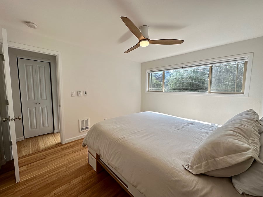 Queen bed with built in storage.