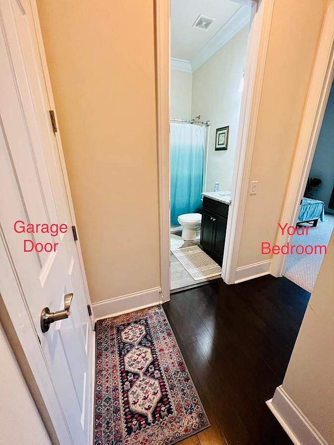 Bathroom right next to the bedroom.