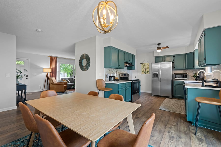 Upstairs fully stocked kitchen and dining area that comfortably seats 6.