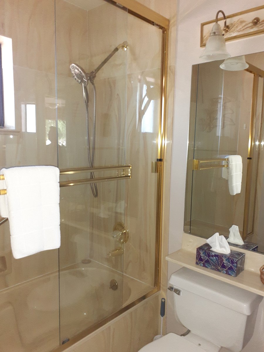 Full bathtub and shower combination.