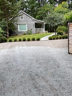 front with extended private driveway