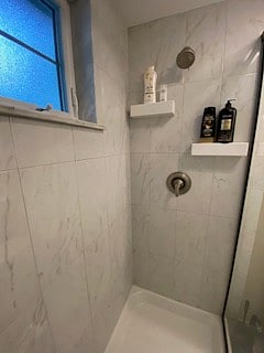 Spacious porcelain tile shower
