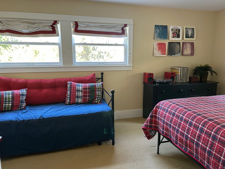 New queen sized pillow top mattress and extra trundle bed for guests