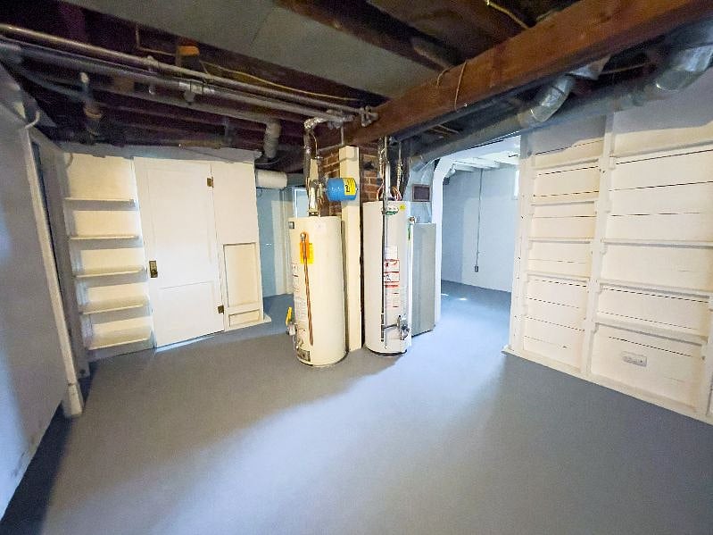 The partially finished basement is great for storage. 