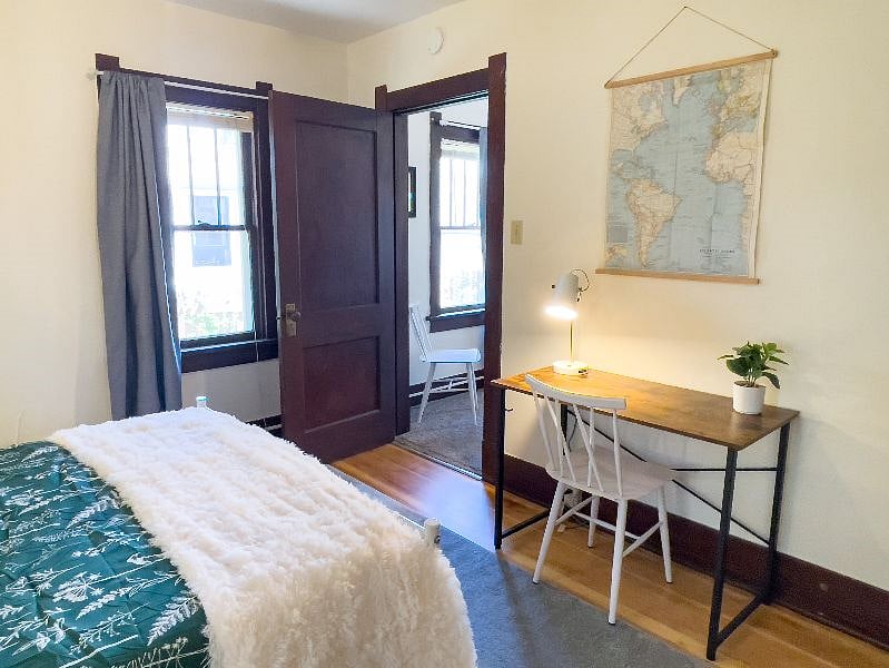 Queen bedroom and workspace.