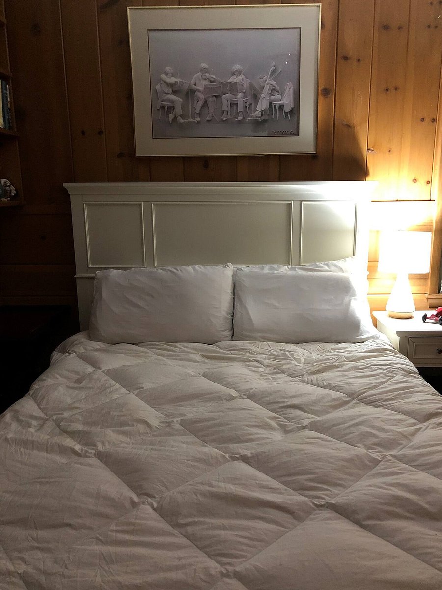Knotty Pine bedroom.