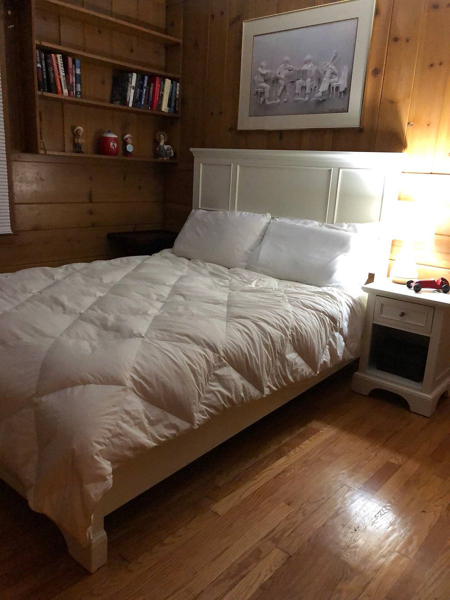 Knotty Pine bedroom.