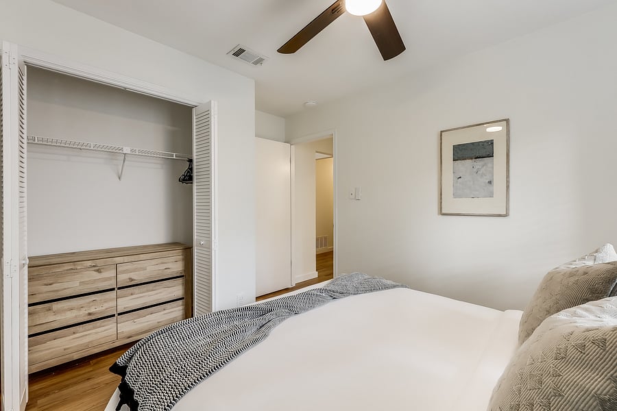 2nd bedroom with closet, hamper and dresser for your long stay needs.