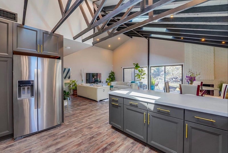 Chef's kitchen with high end espresso maker & stainless-steel appliances