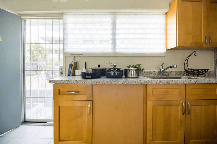 The kitchen is fully equipped to accommodate month+ stays. You'll find everything you need in the cabinets, including an Instant Pot, Coffee Maker, Electric Water Kettle, Nutribullet, silverware, Tupperware, dishware and much more!