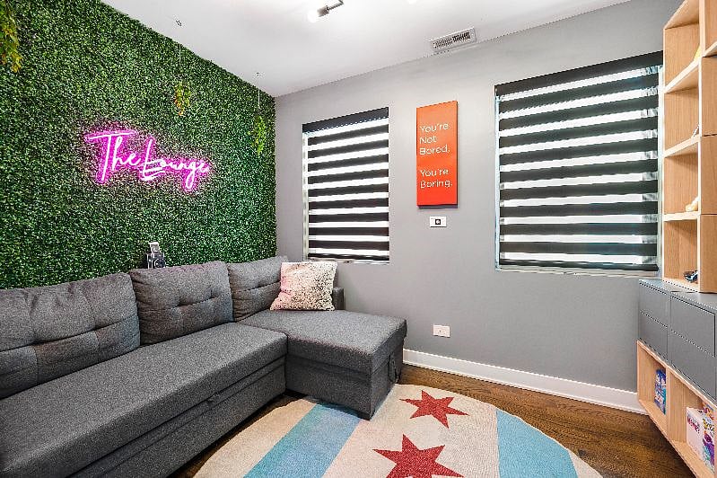 A bold, fun, thoughtfully crafted place with tons of unique features and clever designs. QR codes and labels are placed throughout to help you understand how everything works. Custom light fixtures and hardwood floors throughout.