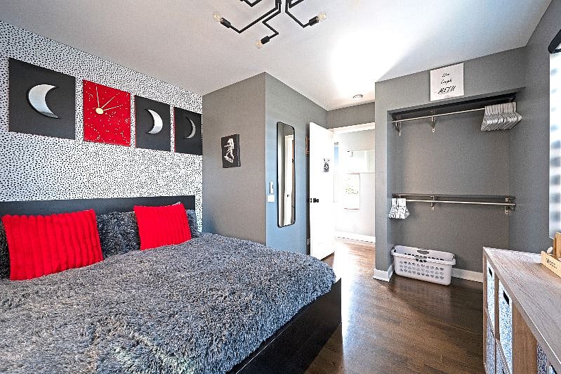 King bed, plenty of storage, fresh linens, & convenient electronics charging station!