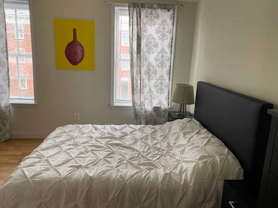Sunny bedroom with Full size bed, desk