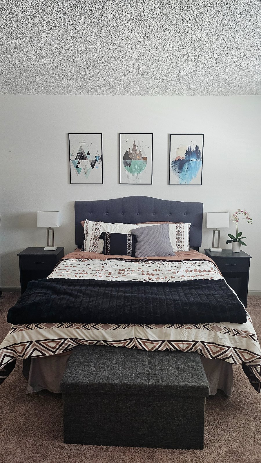 Queen bed in first bedroom.