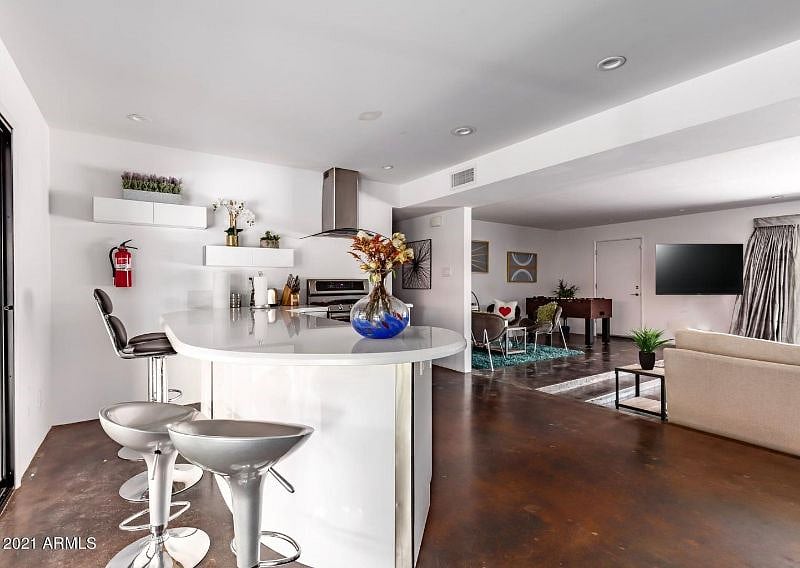 Second kitchen area with brand new stainless steel appliances & built in below countertop microwave.