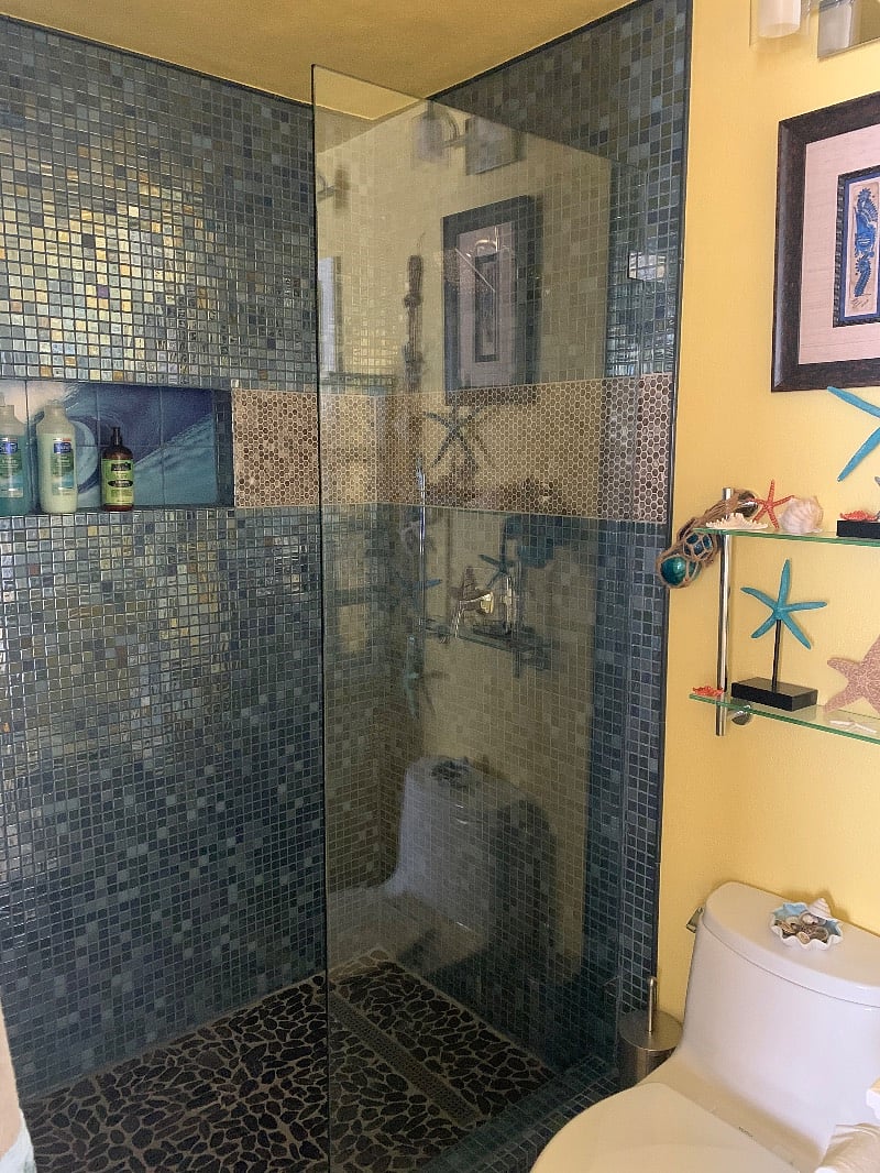 Library room shower. 