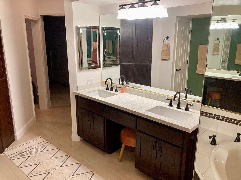 Double sinks and lots of vanity drawers/storage