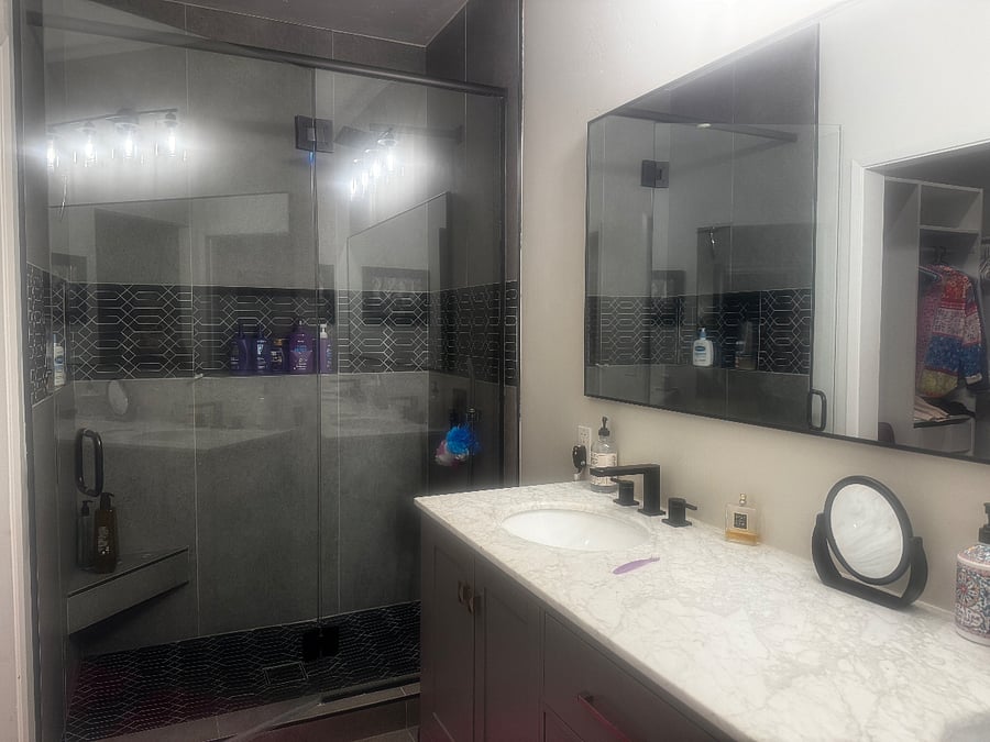 Custom shower with rainfall shower head