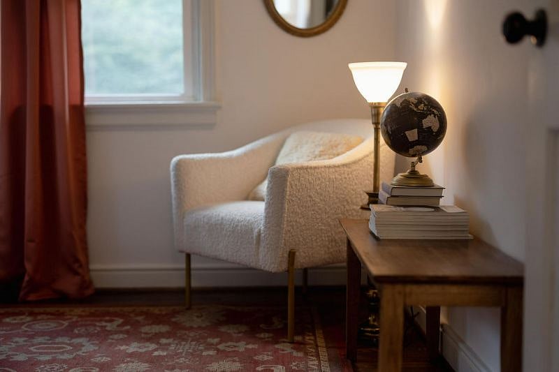 a wooden dresser was added to this room