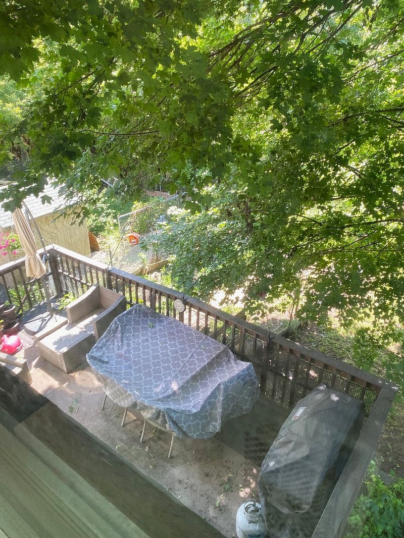 Treehouse Deck view from the kitchen windows facing West.