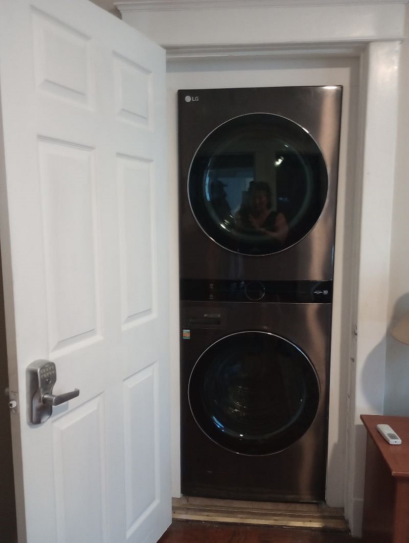 Full size Washer/Dryer stack unit with steam dry features & smart technology. 