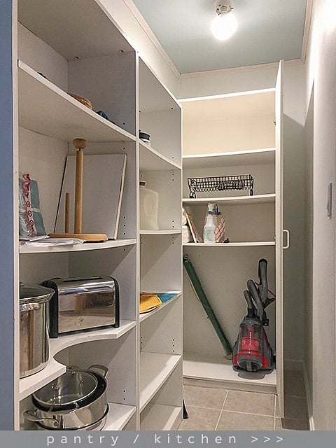 Pantry area is adjacent to the Kitchen, with ample storage for your needs. 