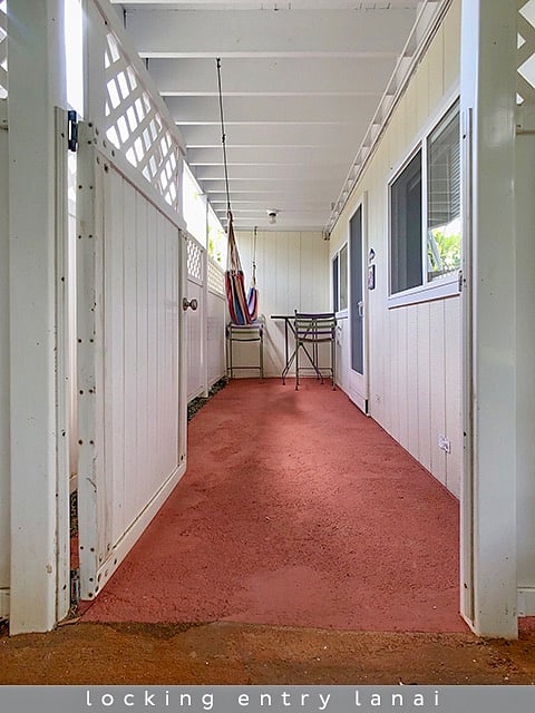 Locking lanai at front entry, store your goodies here, or drift off to a relaxing nap in the hammock.