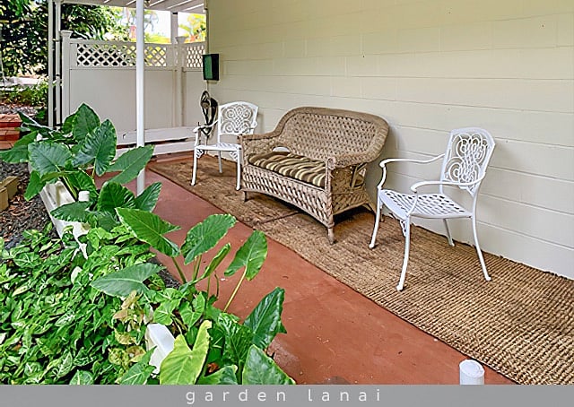 The garden lanai looking towards the front entrance.