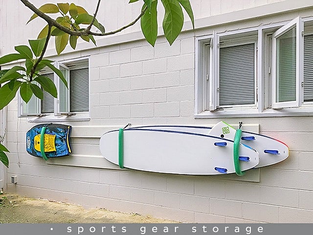 hooks and nylon straps hang your boards or kayaks.