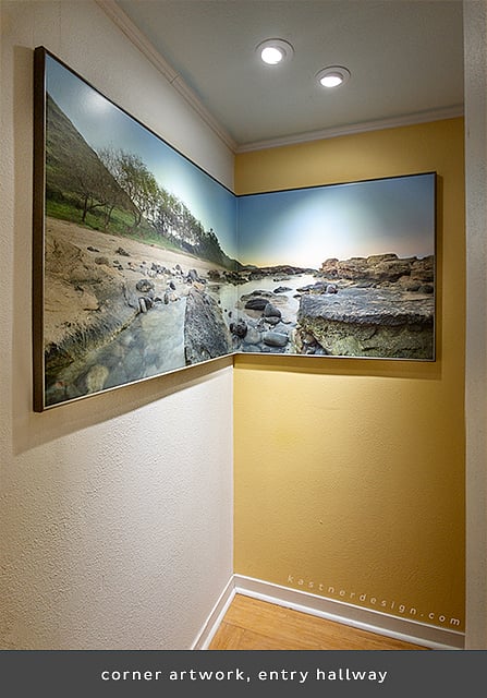 Unique corner artwork by James  Kastner guides you from the entry.