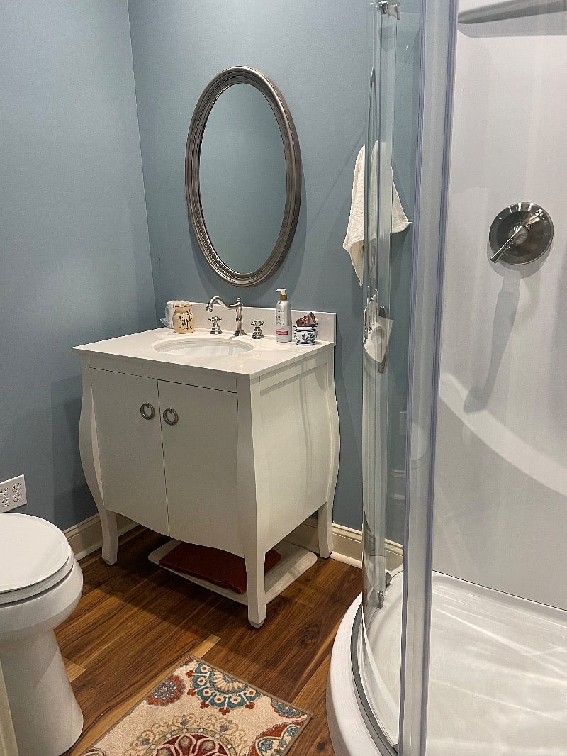 Nice bathroom with shower.