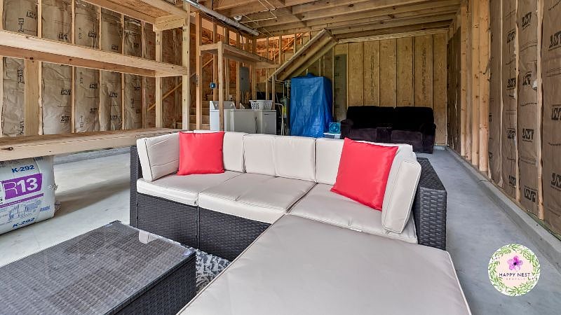 The bonus garage space with sectional seating