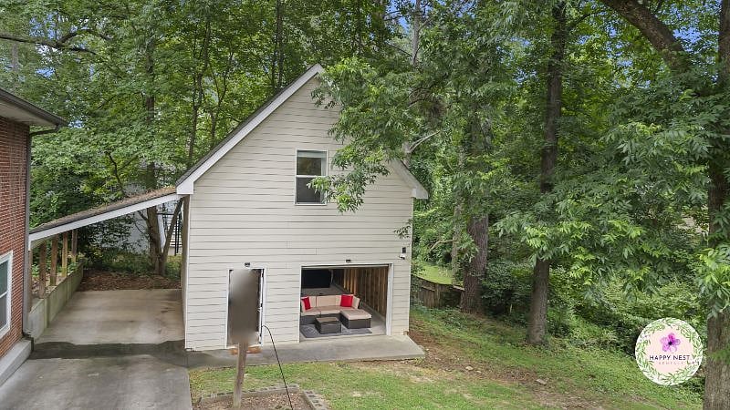 Exterior view of the garage unit and back yard