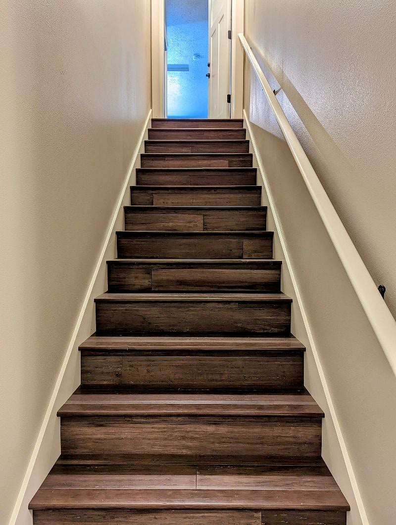 Flight of stairs to reach studio apartment
