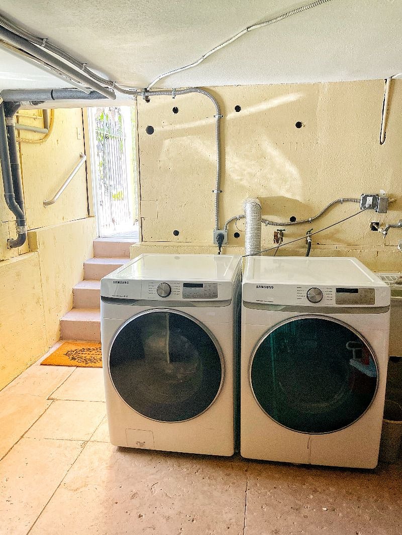 The washer and dryer are for your dedicated use. You will have your own key. The basement is clean, spacious and well lit. The entry in the gated back yard. We also use the space for our own storage and will access the basement as needed.