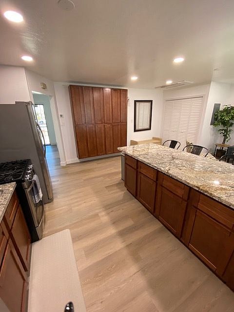 View of kitchen to front door from back door